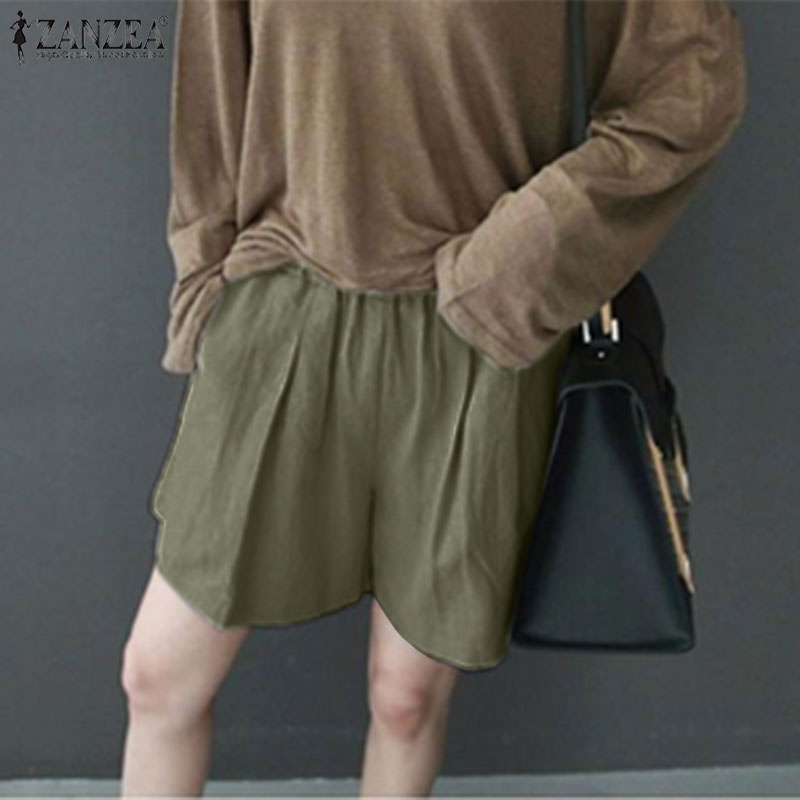Quần ngắn Zanzea ống rộng lưng cao màu trơn thời trang dành cho nữ