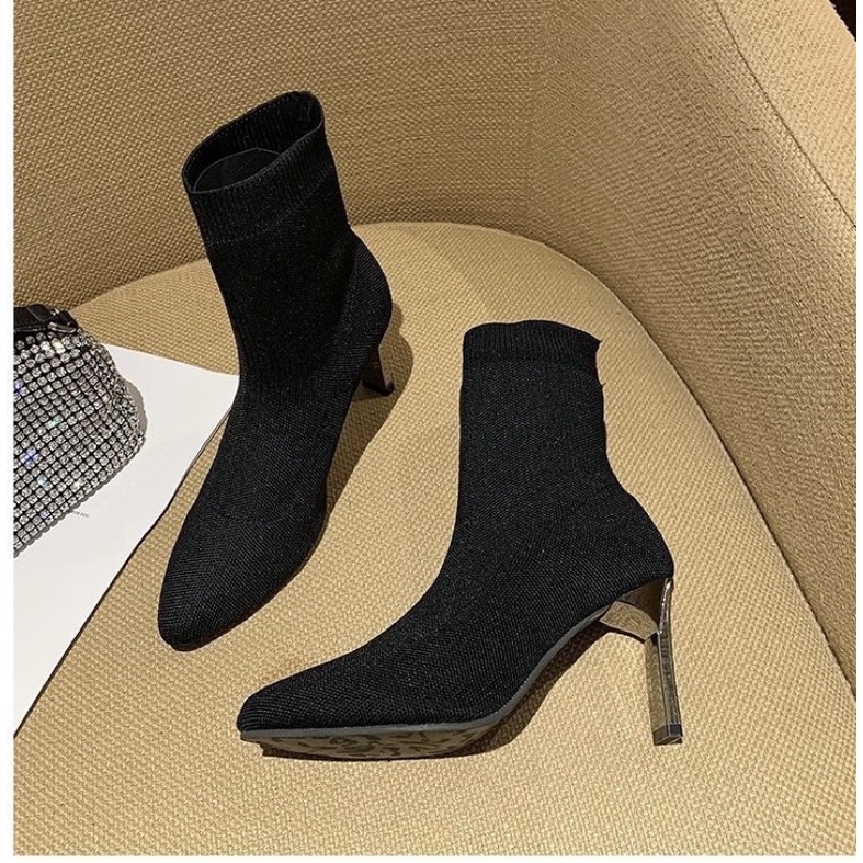 SẴN HÀNG _ Boots vải mũi nhọn hơi tròn đế tráng gương hàng Quảng Châu cao cấp | BigBuy360 - bigbuy360.vn