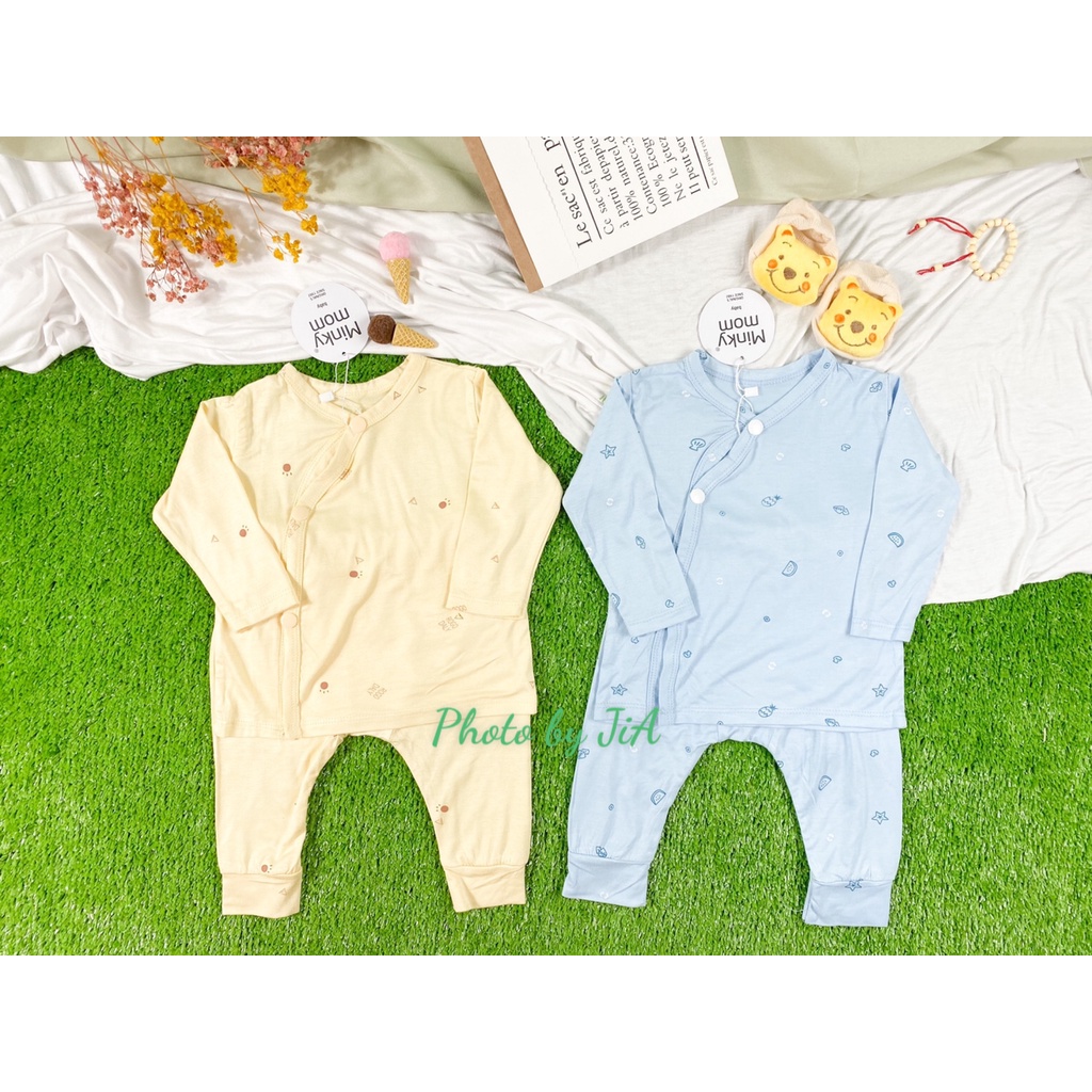 [Mã SKAMFSW175 giảm 10K đơn 50K] Bộ sơ sinh THUN LẠNH MINKY MOM Quần Đắp Đũng, Nút Cài Chéo, In Hình Toàn Thân SS-IN02