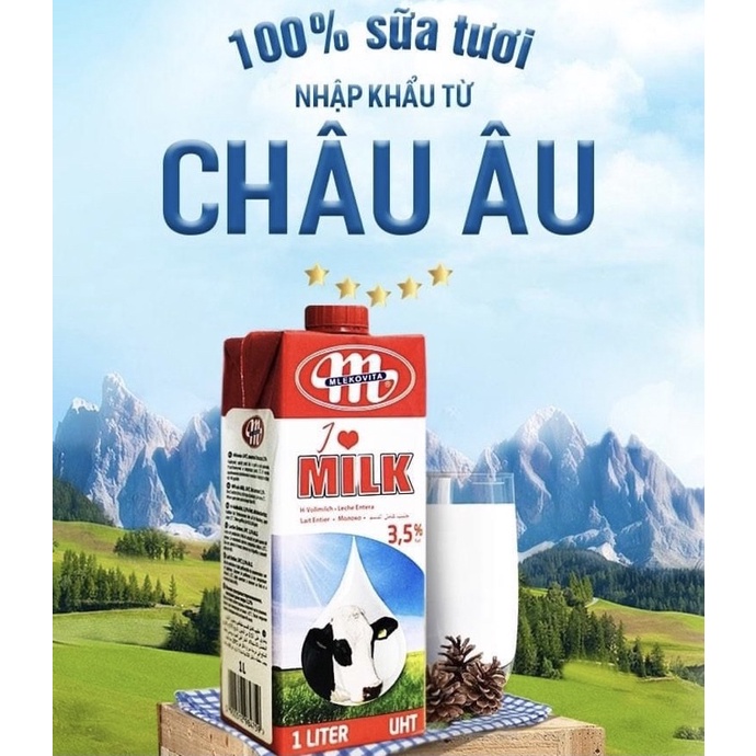 Thùng 12 lít sữa Ba Lan Mlekovita I love Milk