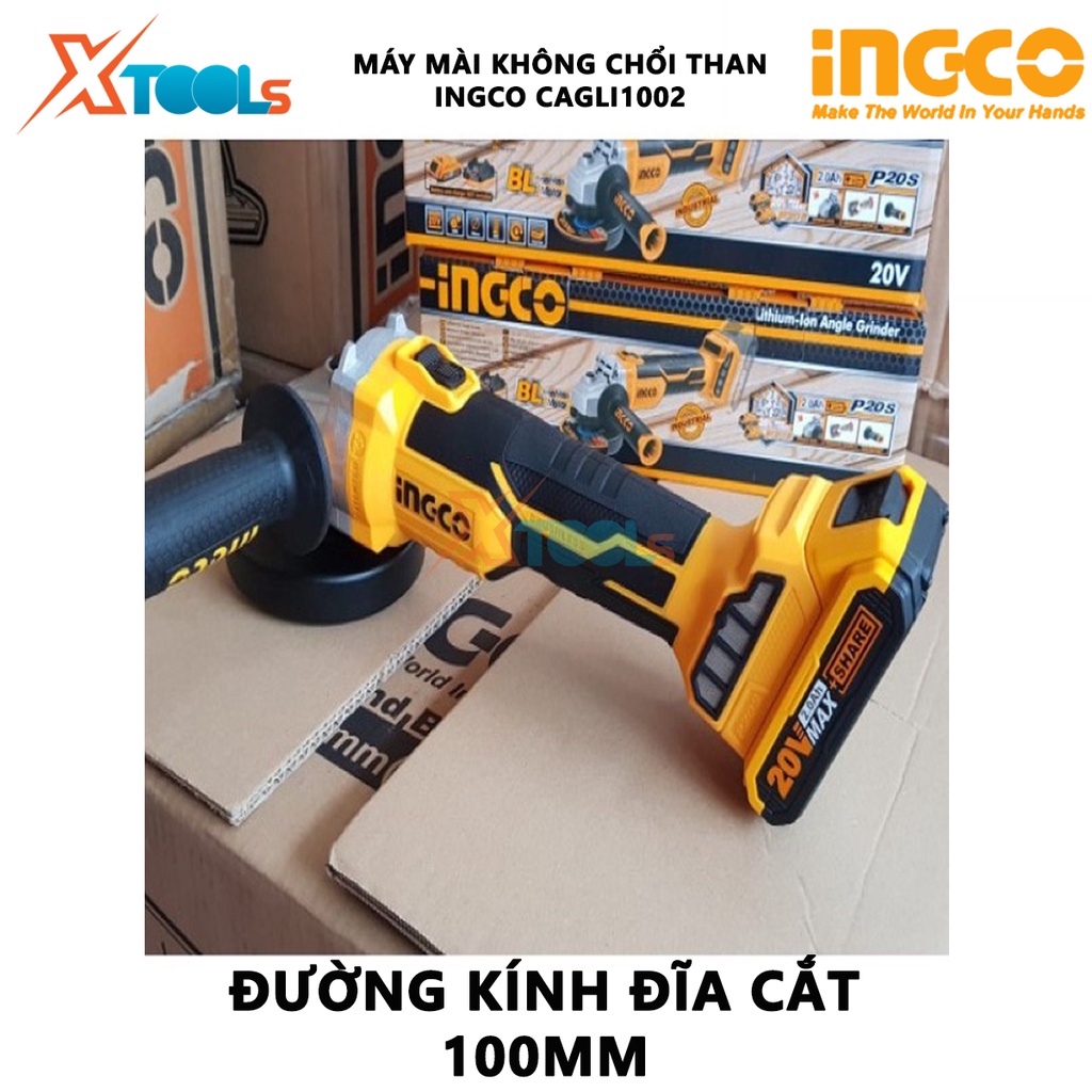 Máy mài góc INGCO KHÔNG CHỔI THAN, điện thế 20V, đường kính đĩa cắt 100mm, cốt M10, không kèm pin và sạc [CHÍNH HÃNG]