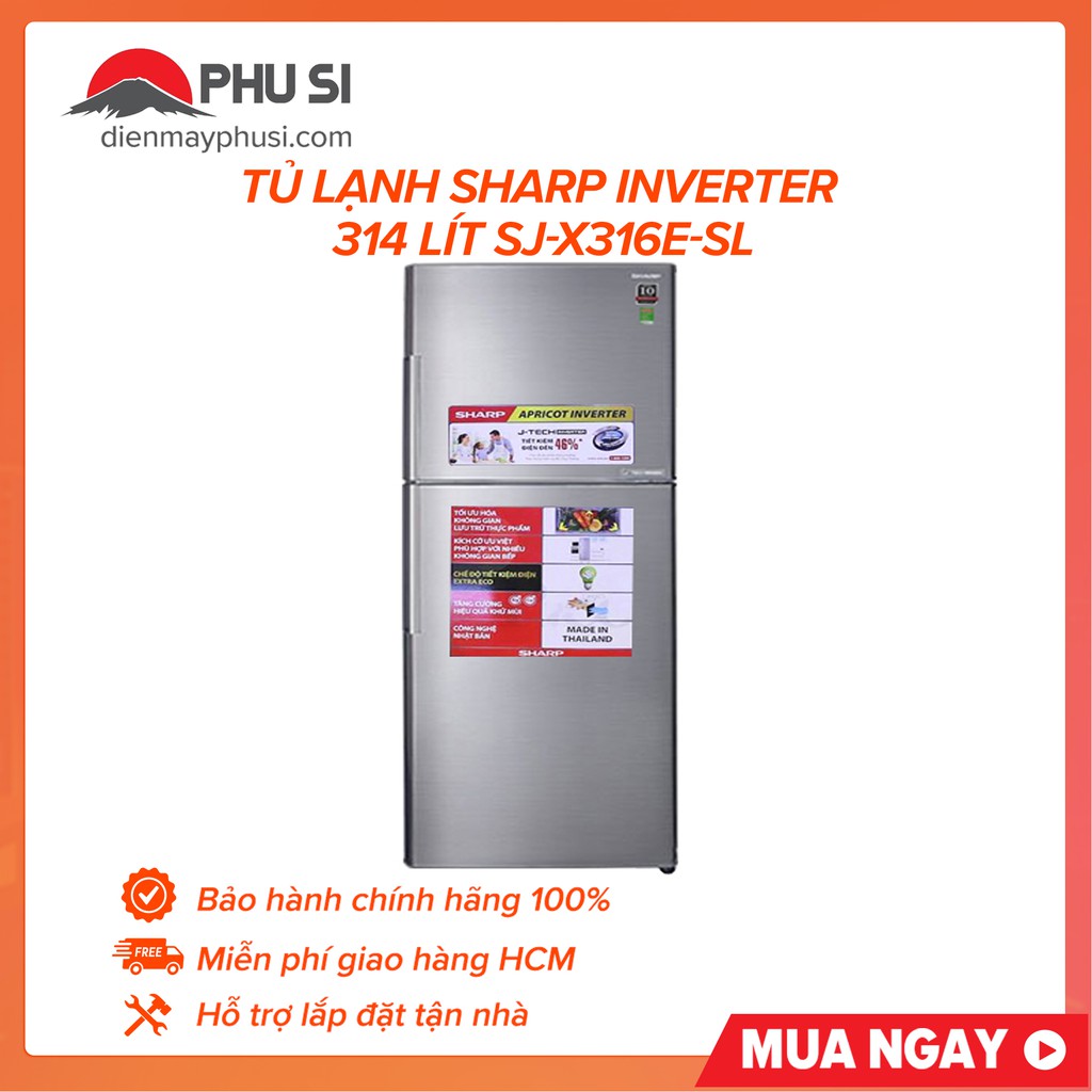 [Giao Hcm] Tủ Lạnh 2 Cánh Sharp Apricot Sj-X316E-Sl, 314L, Inverter