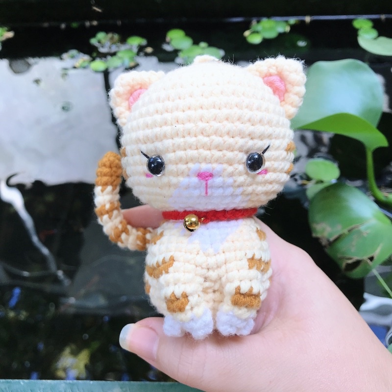 Móc Khoá Con Mèo Nhồi Bông Bằng Len - Thú Bông Len Handmade Đan Móc Thủ Công Bằng Tay