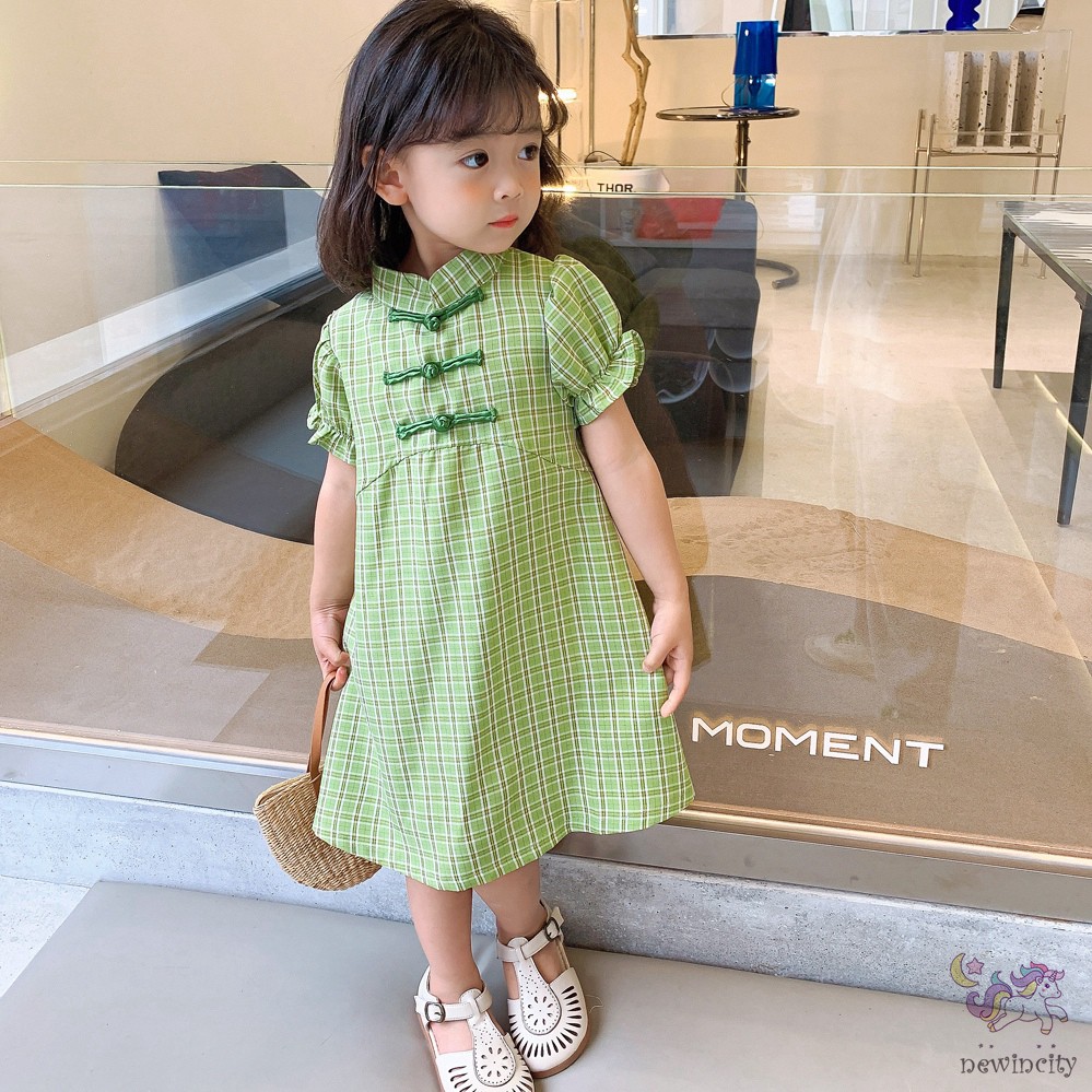 Đầm Kiểu Sườn Xám Tay Phồng Phong Cách Retro Đáng Yêu Thời Trang Hàn Quốc Cho Bé Gái