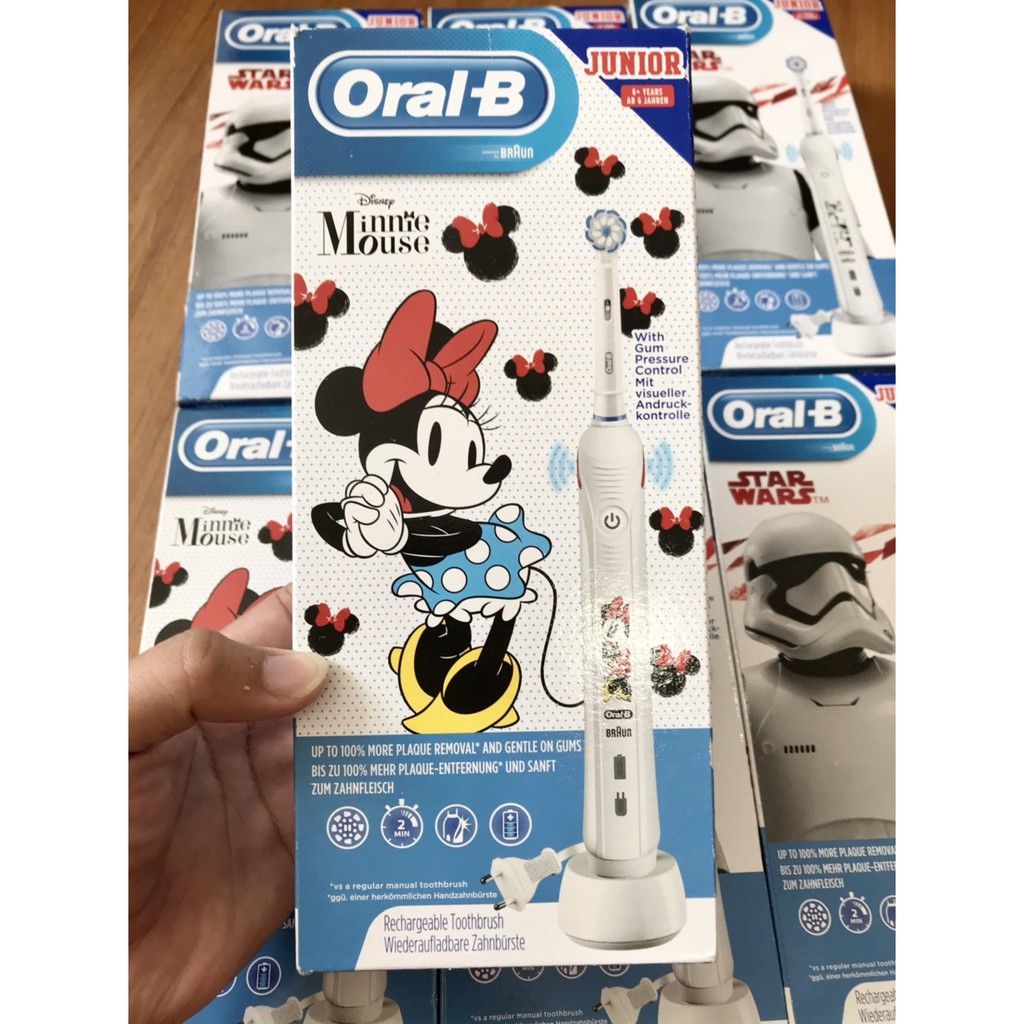 Bàn Chải Điện Trẻ Em Oral-B Junior Kids Cho Trẻ Từ 6+, Bàn chải điện cho Bé Trai (Star War) &amp; Bé Gái (Minnie) từ Oral-B