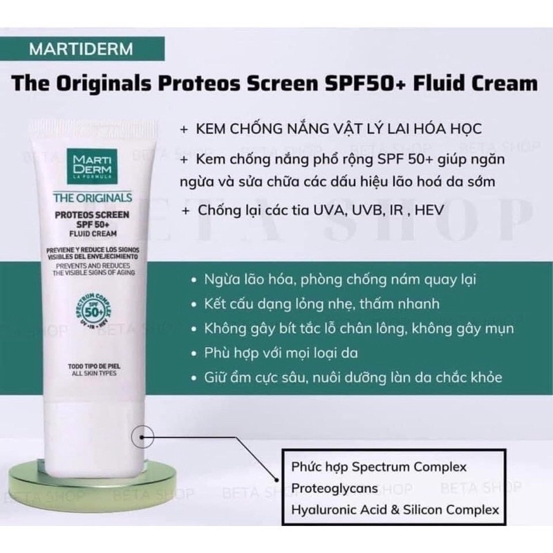 ✅[CHÍNH HÃNG] [Size 2ml] Kem Chống Nắng MARTIDERM Proteos Screen SPF 50+ Fluid Cream - Marti Derm Phổ Rộng - Mini