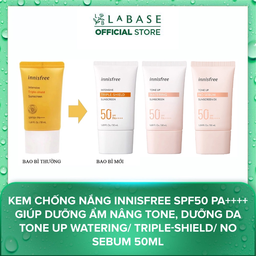 Kem Chống Nắng Innisfree SPF50 PA++++ giúp dưỡng ẩm nâng tone, dưỡng da Tone Up Watering/ Triple-Shield 50ml