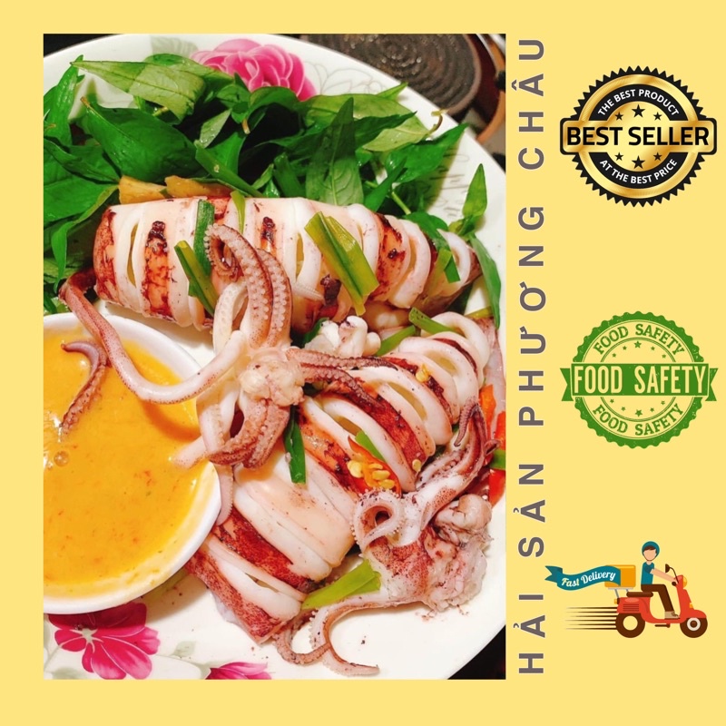 [HỎA TỐC SG] Mực ống tươi lớn Phan Thiết Vũng Tàu hấp gừng nướng nấu lẩu siêu ngon - 1kg