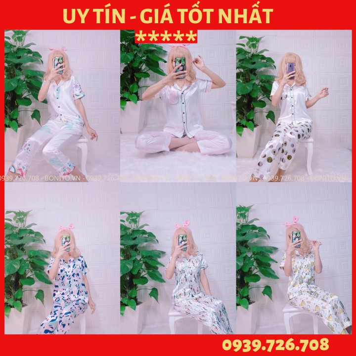 Đồ bộ mặc nhà cao cấp nữ ❤️FREESHIP❤️ Đồ ngủ pijama lụa thiết kế tay ngắn quần dài hàng đẹp chuẩn chất vải mịn mát