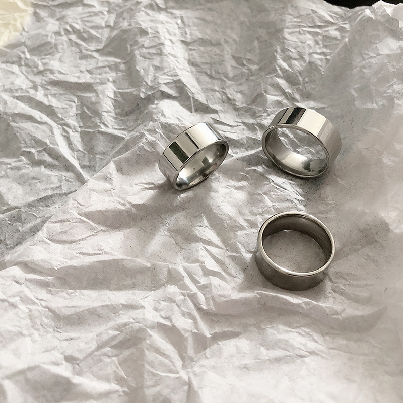 Nhẫn bạc bóng thép titan thiết kế đơn giản phong cách hiphop dành cho nam nữ