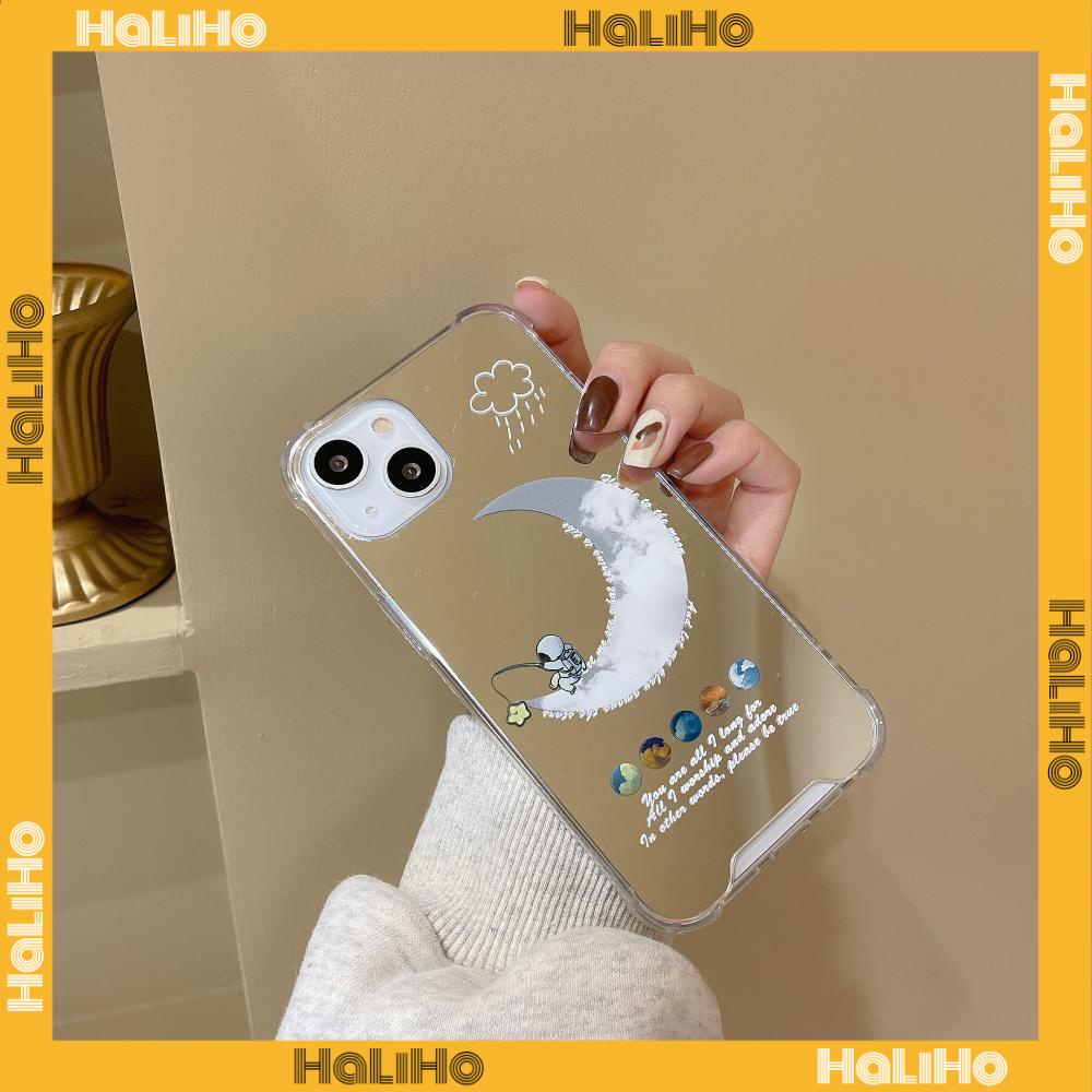 iPhone Case Acrylic HD Mirror Laser Airbag Shockproof Protection Camera Cute Moon Cloud Astronaut Compatible For iPhone 11 iPhone 13 Pro Max iPhone 12 Pro Max iPhone7Plus iPhone xr