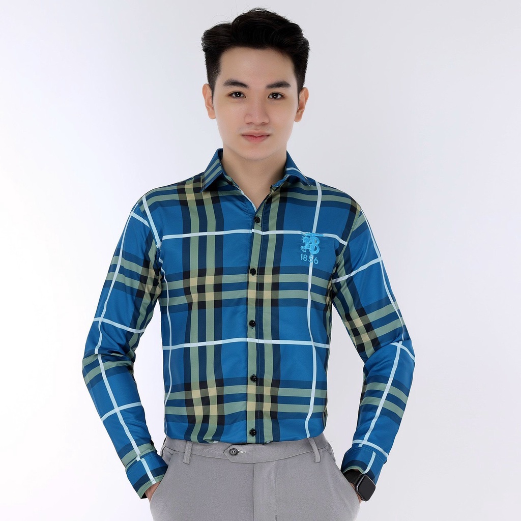 Áo sơ mi nam tay dài sọc caro, vải kate lụa cao cấp siêu mềm mịn và co giãn thời trang Hpfashion - SMNHP084