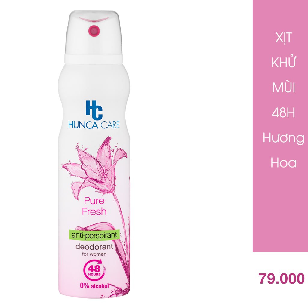 [Mã FMCG8 - 8% đơn 250K] Xịt Khử Mùi Nữ HUNCA Giảm Thâm, Hương Nước Hoa, Khử Mùi 48h, Ngăn Vệt Ố Vàng, Không Cồn (150ml)