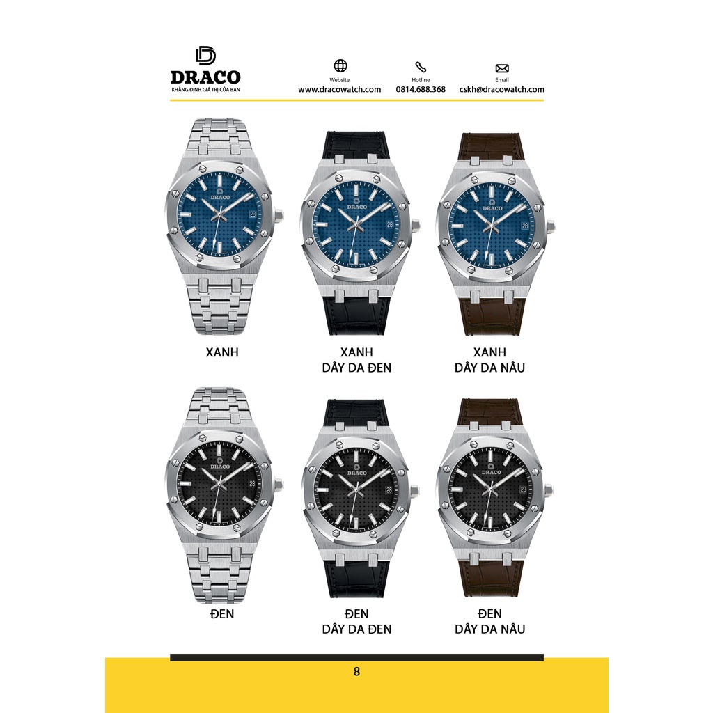 Đồng hồ nam Draco D22-DR04 “Revolution Watch” đen kết hợp chất liệu dây da bò màu đen - thời trang nam thể thao