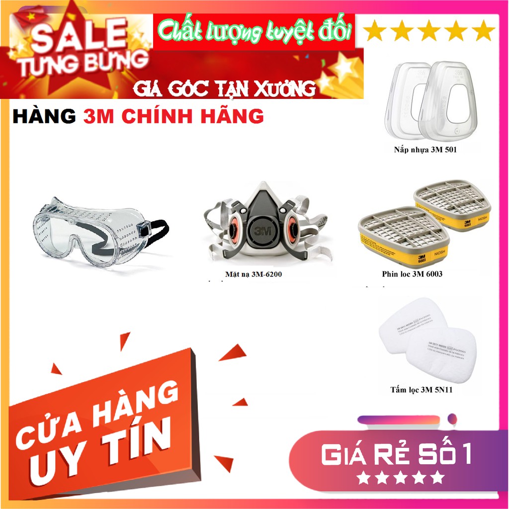 CHÍNH HÃNG - Bộ Mặt Nạ Phòng Độc 3M 6200 - 6003 - Phun Thuốc Sâu, Phun Sơn ,Chống Các Chất Khí Độc Hại, Chống hóa chất