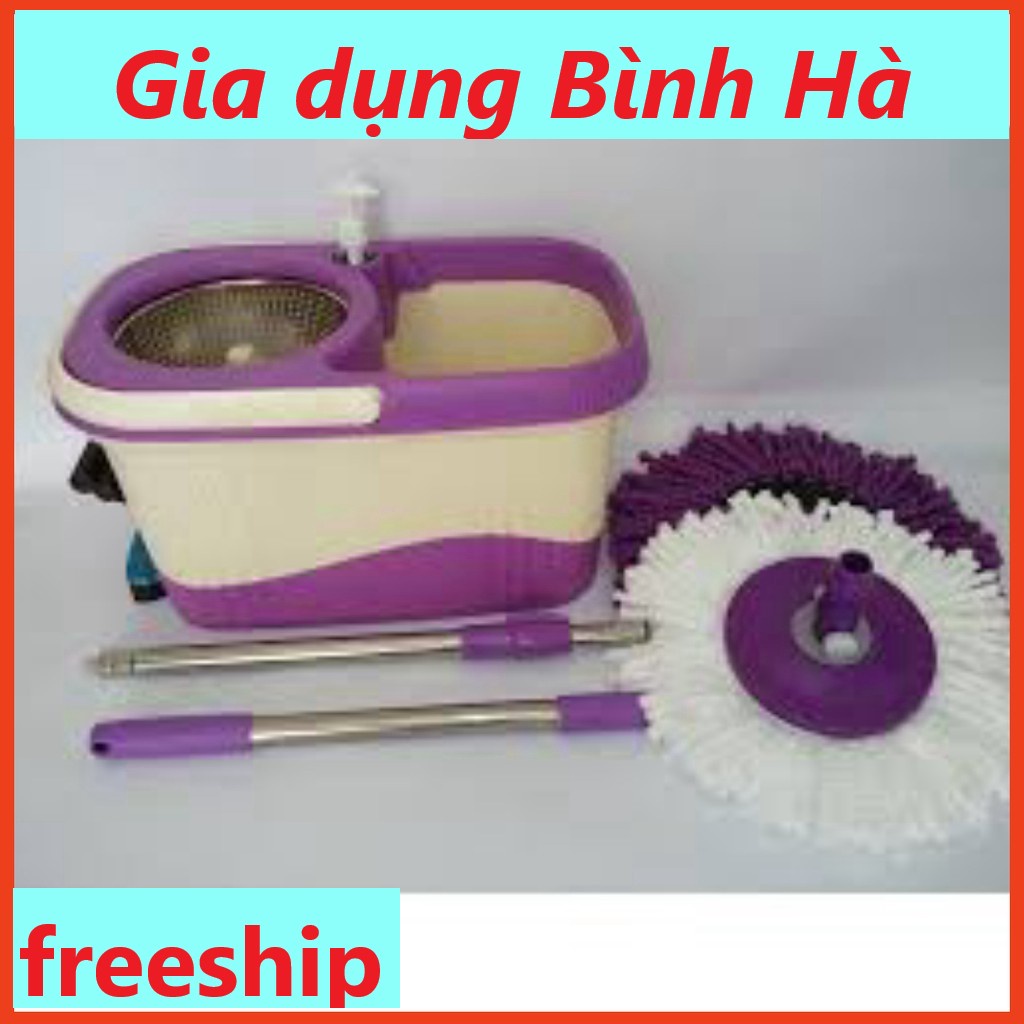 Bộ lau nhà hưng huệ 360 độ có bánh xe, tặng thêm bông vải lau rời