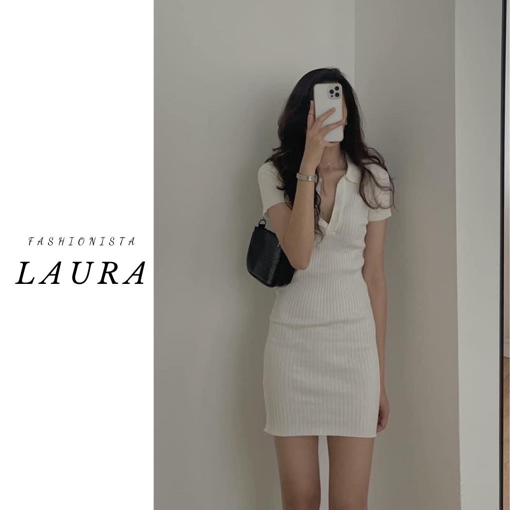 Váy body Laura Boutique - Váy polo len tăm tay lỡ cực hack dáng - Đầm body trẻ trung năng động