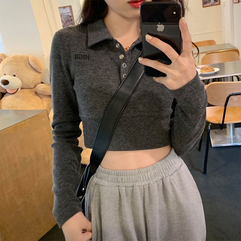 Áo Sơ Mi Lửng Tay Dài Có Cổ Dáng Ngắn Màu Trơn Và Tinh Khiết Mới Dành Cho Bạn Nữ