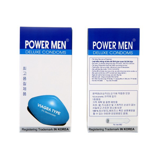 [POWERMEN] Bao cao su trơn siêu kéo dài thời gian POWER VIAGRA TYPE hộp 12 cái
