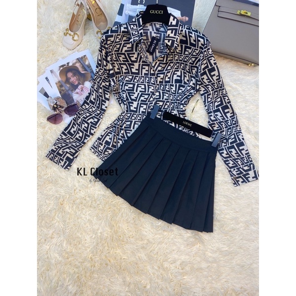 Set áo sơmi FF + chân váy xếp ly