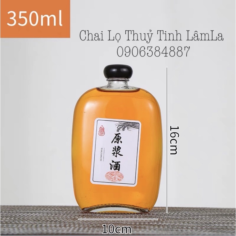 Chai Thuỷ Tinh Dẹp Bầu Nắp Nhựa Đen 100ml 250ml 350ml 500ml | Chai Trong Suốt - Chai Nhám Mờ