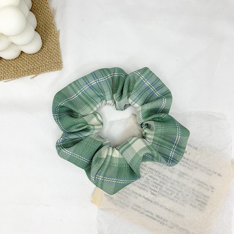 Cột tóc vải scrunchie phong cách cô gái biển xanh ngọt ngào - Dây buộc tóc họa tiết kẻ sọc caro