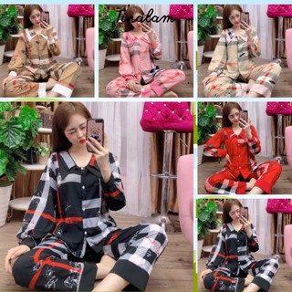  Đồ Bộ Pijama Nữ 💓FREESHIP💓 Đồ Bộ Mặc Nhà Nữ Tay Dài Quần Dài Chất  Lụa Mango Cao Cấp Không Nhăn DBTDQD34 