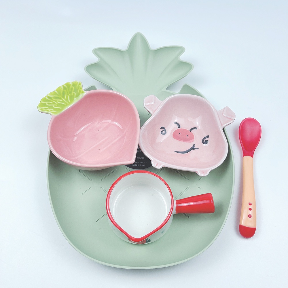 Bộ Bát Ăn Dặm Cho Bé Kèm Khay, Set Bát Ăn Dặm Combo Bát Ăn Dặm Cho Bé Tặng Kèm Dụng Cụ Ăn Dặm Thìa Báo Nóng