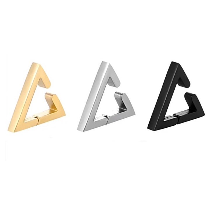 Bông Tai Nam Loại Kẹp Ko Cần Bấm Lỗ Tai Hình Tam Giác Titan Ko Đen TT 4355 - 1 Cái