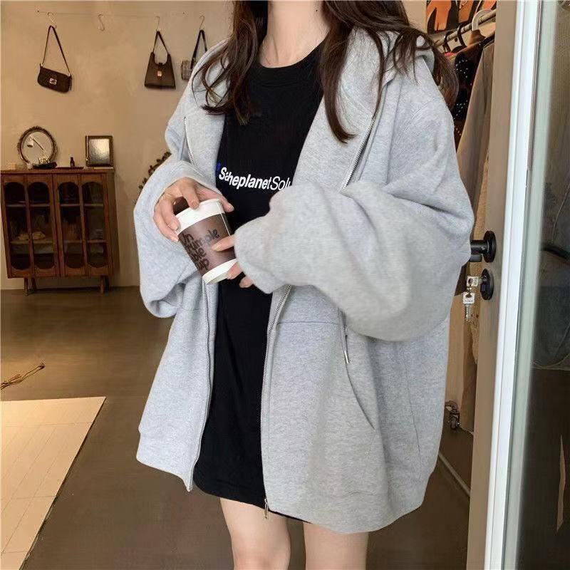 Áo Khoác Hoodie Tay Dài Dáng Rộng Có Khóa Kéo Phong Cách Hàn Quốc Cho Nữ | BigBuy360 - bigbuy360.vn