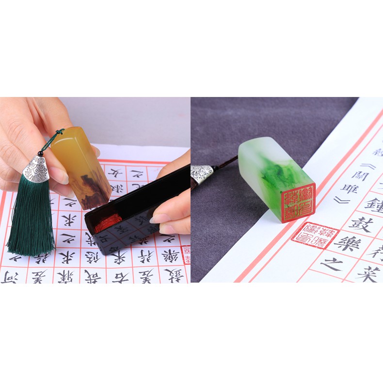 Con dấu khắc tên kiểu theo yêu cầu thư pháp tặng hộp, túi vải