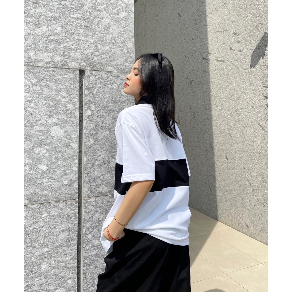 Áo polo trắng phối thân đen nam/nữ vải thun cá sấu 100% cotton