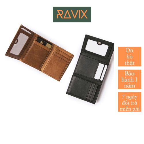Ví Nam Mini Da Bò Cao Cấp Ravix Ví Gập Ba Trifold Đựng Thẻ Tiện Lợi