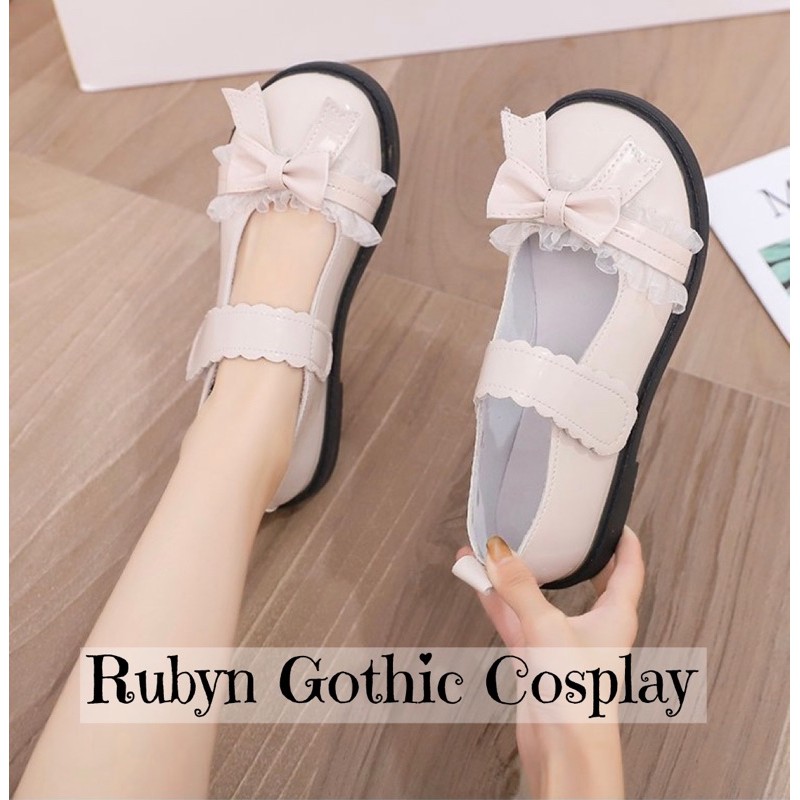 [Sẵn]  Giày Búp Bê Lolita Mary Janes phối ren nơ xinh xắn ( Size 35 - 40 )