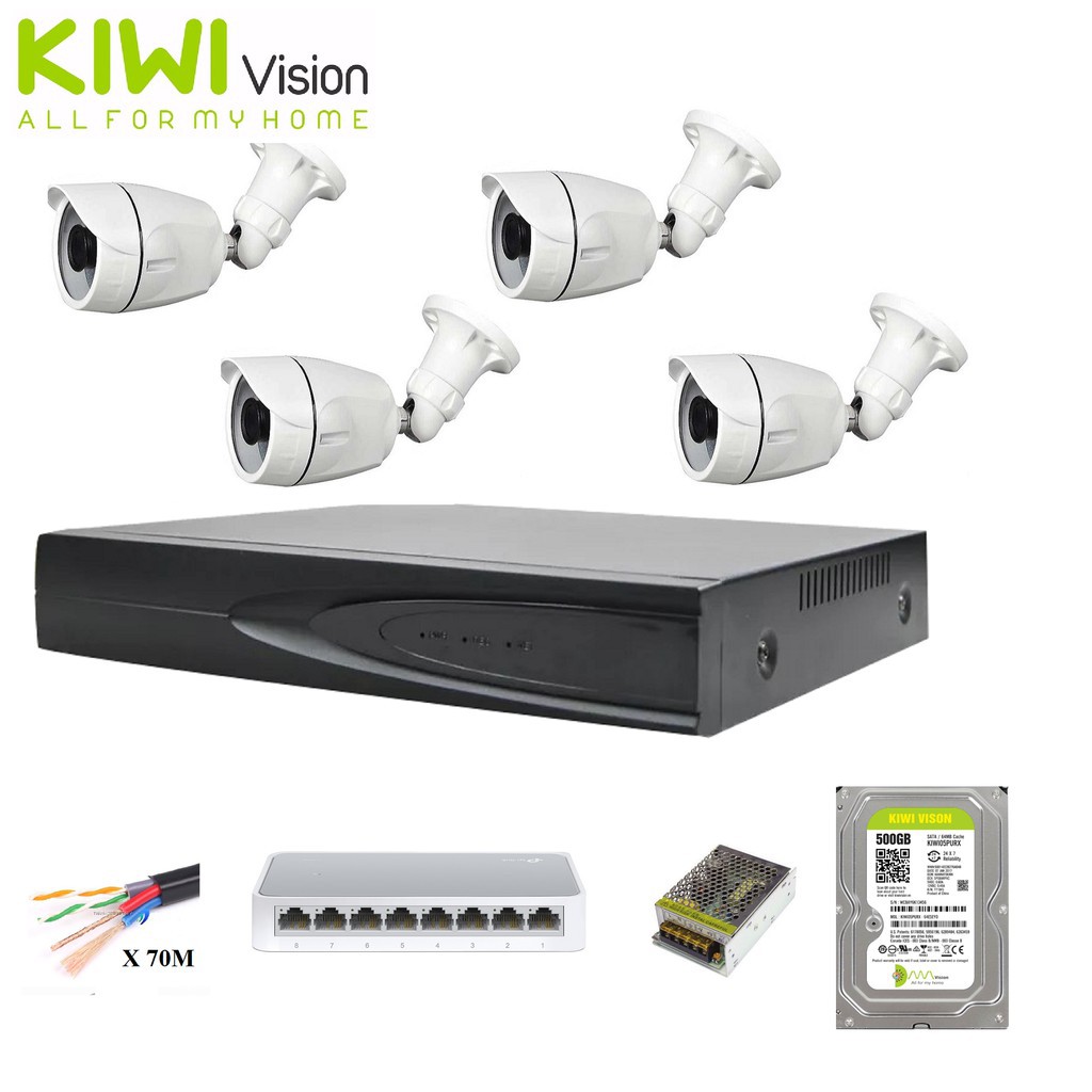 [ RẺ VÔ ĐỊCH ] Trọn Bộ 4 Mắt Camera IP  3.0MP + Đầu Ghi Lưu Trữ 500GB, Chuẩn Nén H265 Tặng Switch chia mạng 8 cổng