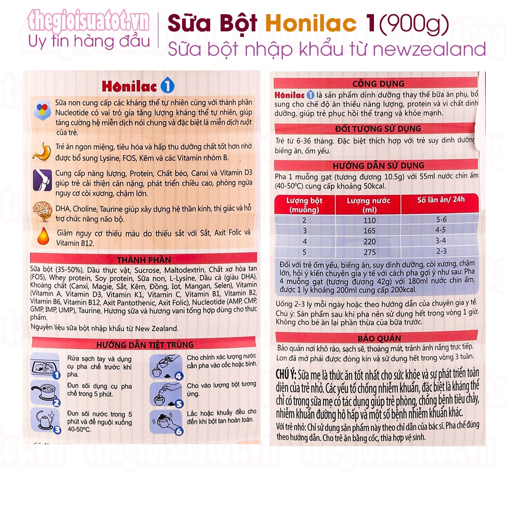 Sữa bột Honilac số 1 - 900g - bổ sung dinh dưỡng cho trẻ