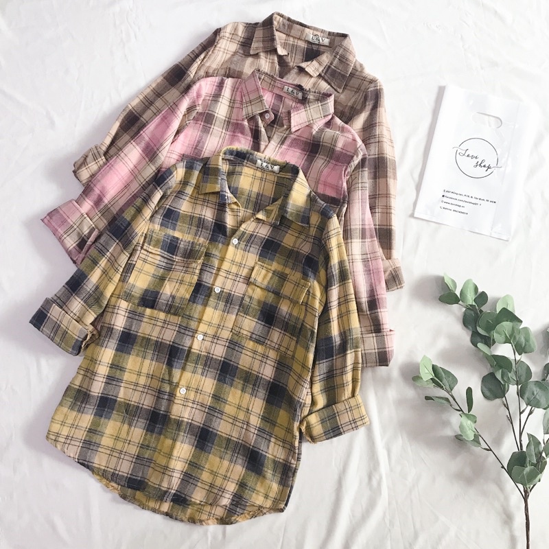 LOVI SHOP- Áo sơ mi kẻ ô caro tay dài 2 túi nắp