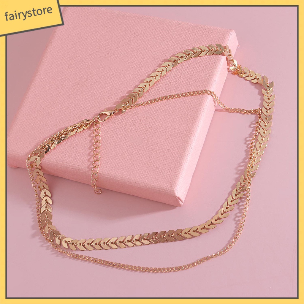 Vòng cổ choker hai lớp thiết kế dây kiểu xương cá phong cách sang trọng cho nữ
