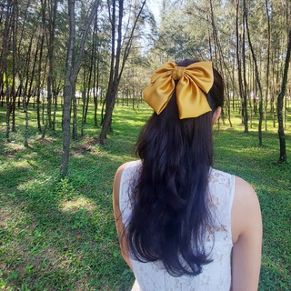 Kẹp tóc hàn quốc HABABU nơ tiểu thư xinh đẹp KT01, cài tóc nữ dễ thương nơ kẹp tóc màu vàng chùa