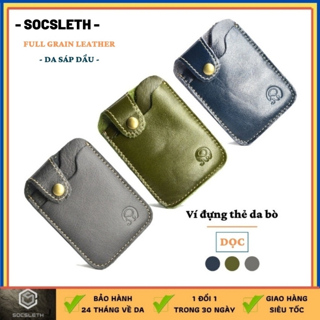 Bóp ví da bò mini dáng đứng đựng thẻ card cho cả nam và nữ, da bò thật cao cấp bảo hành 2 năm, Socsleth mã SVTD