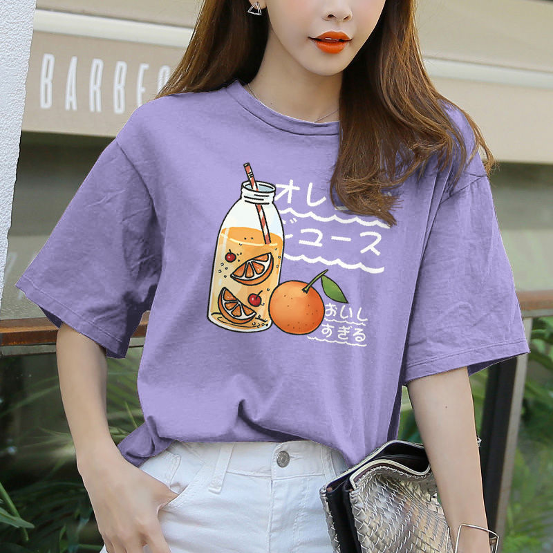 Korean Style Purple Short Sleeve Female T-shirt