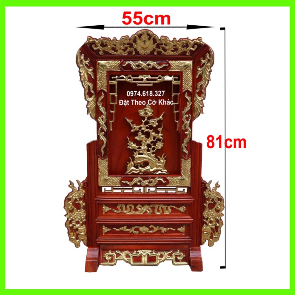 Giá gương bàn thờ gia tiên cây tùng gỗ hương cao 81x55cm