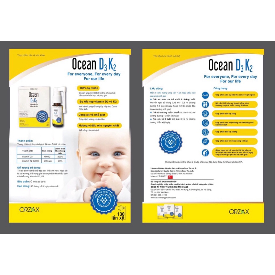 Vitamin OCEAN D3K2 - Bổ sung vitamin D3, K2 dạng xịt và nhỏ giọt cho bé ..