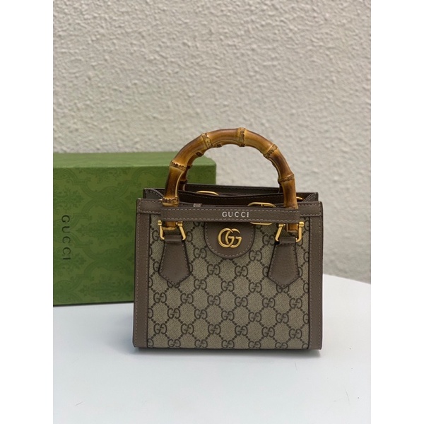 Túi xách nữ size lớn cao cấp logo thương hiệu Gucci GC/GG Diana vải phối da thật quai cách độc đáo