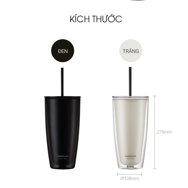 [FREESHIP] Ly nhựa 2 lớp Lock&Lock ❤️❤️ kèm ống hút 750ml HAP507 RICKSTORE