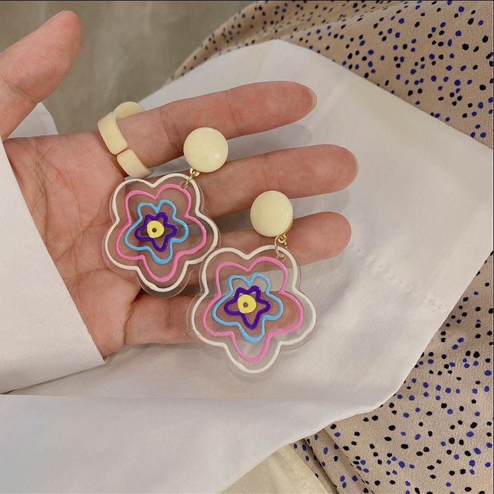 Khuyên Tai Acrylic Trong Suốt Họa Tiết Cây Kem / Cún Phong Cách Vintage Thời Trang