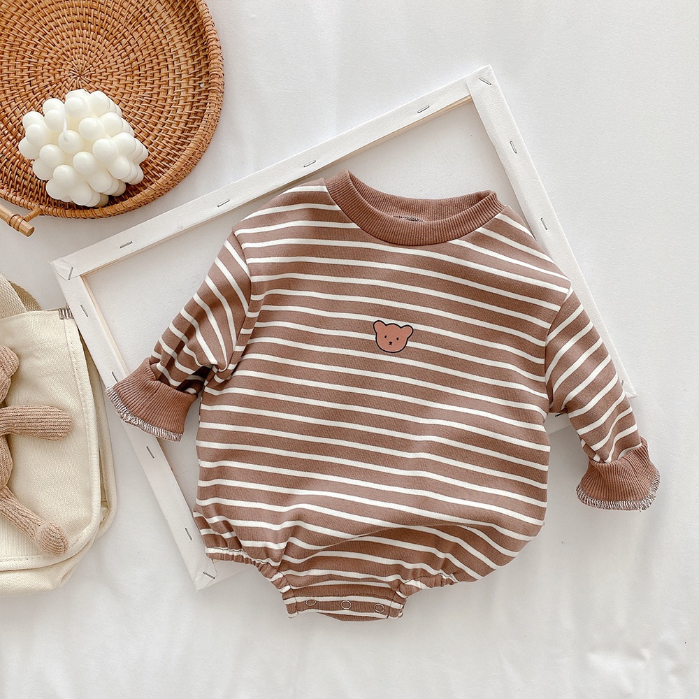 Bộ Áo Liền Quần Tay Dài In Hình Gấu Dễ Thương Cho Trẻ Sơ Sinh