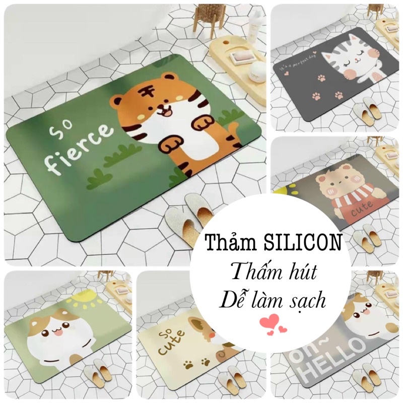 Thảm chùi chân silicon họa tiết dễ thương có khả năng thấm nước