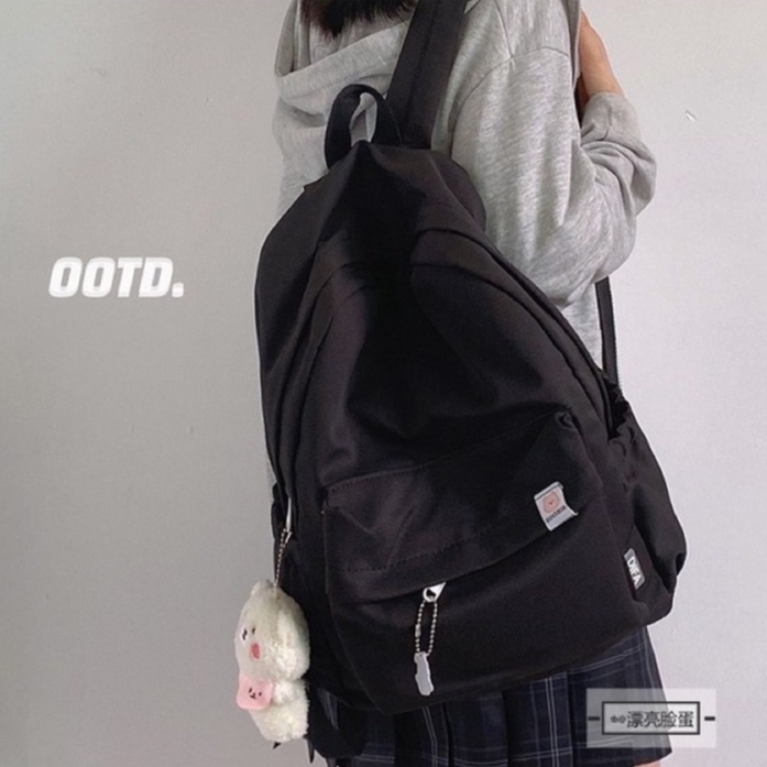 Balo Tag Gấu Bear Vân Nhỏ Balo Đi Học Kiểu Basic Hàn Quốc Tặng Kèm Sticker Cài Tag DIFA