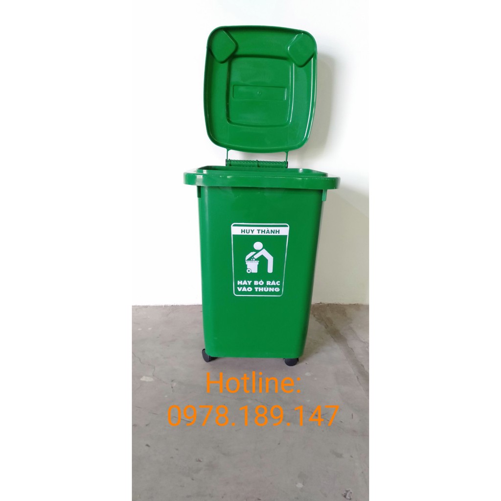 THÙNG RÁC NHỰA HDPE 60L CÓ 4 BÁNH XE - 0978189147